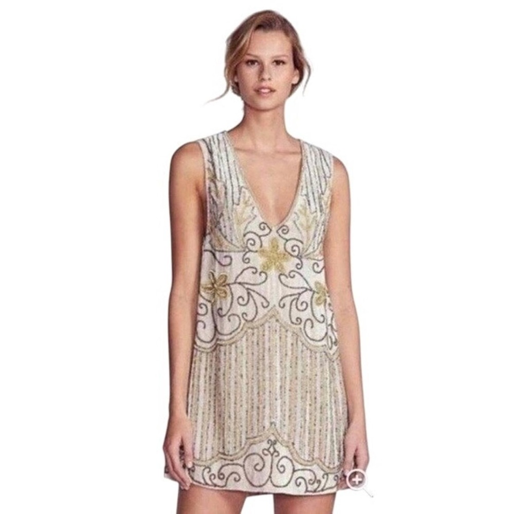 Spell Cream and Gold Velvet Mini Dress